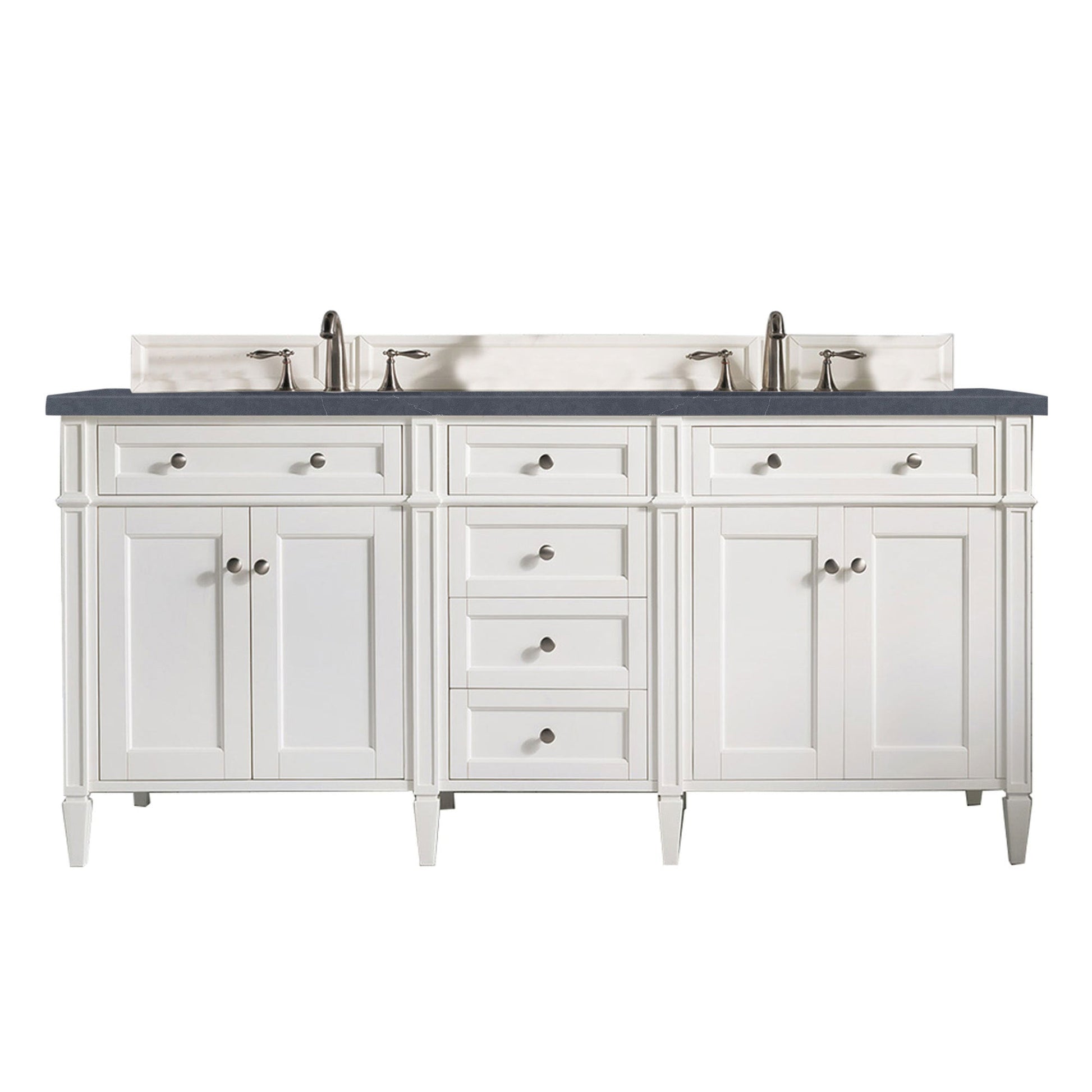 James Martin Vanities Brittany 72" Bright White Double Vanity With 3cm Charcoal Soapstone Quartz Top