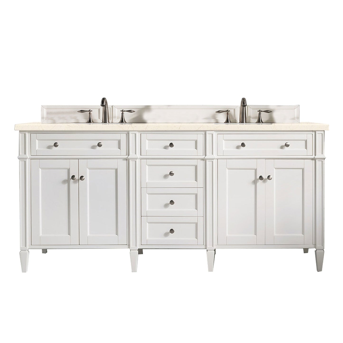 James Martin Vanities Brittany 72" Bright White Double Vanity With 3cm Eternal Marfil Quartz Top