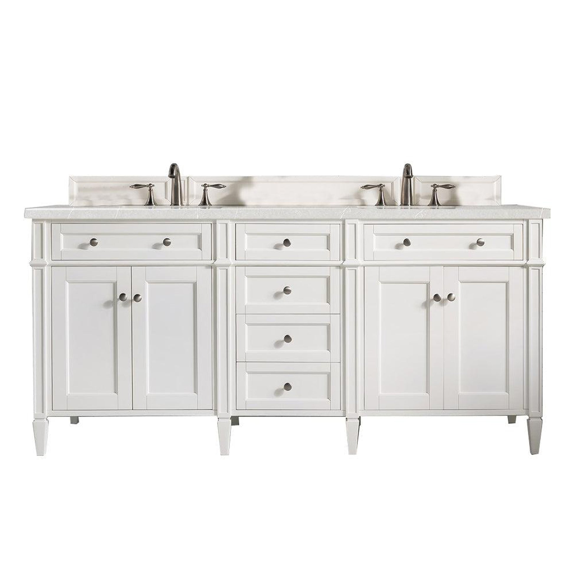 James Martin Vanities Brittany 72" Bright White Double Vanity With 3cm Eternal Serena Quartz Top