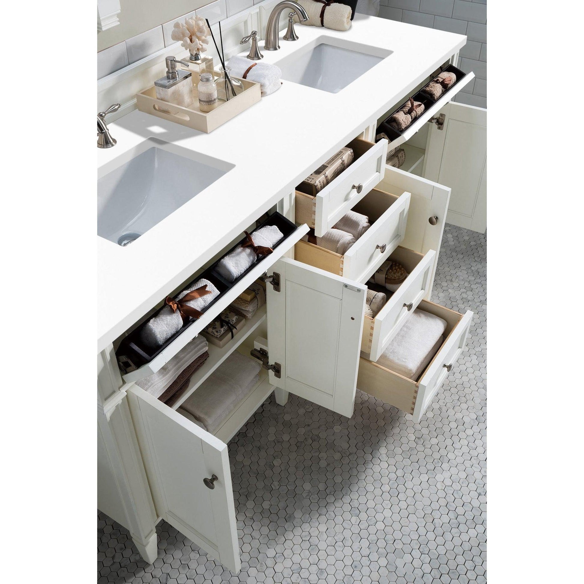 James Martin Vanities Brittany 72" Bright White Double Vanity With 3cm White Zeus Quartz Top