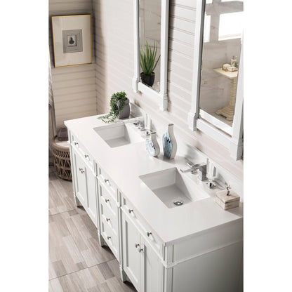 James Martin Vanities Brittany 72" Bright White Double Vanity With 3cm White Zeus Quartz Top