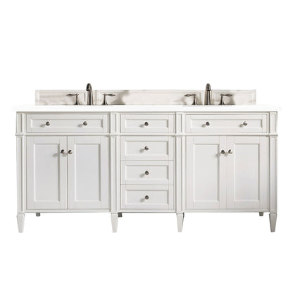 James Martin Vanities Brittany 72" Bright White Double Vanity With 3cm White Zeus Quartz Top