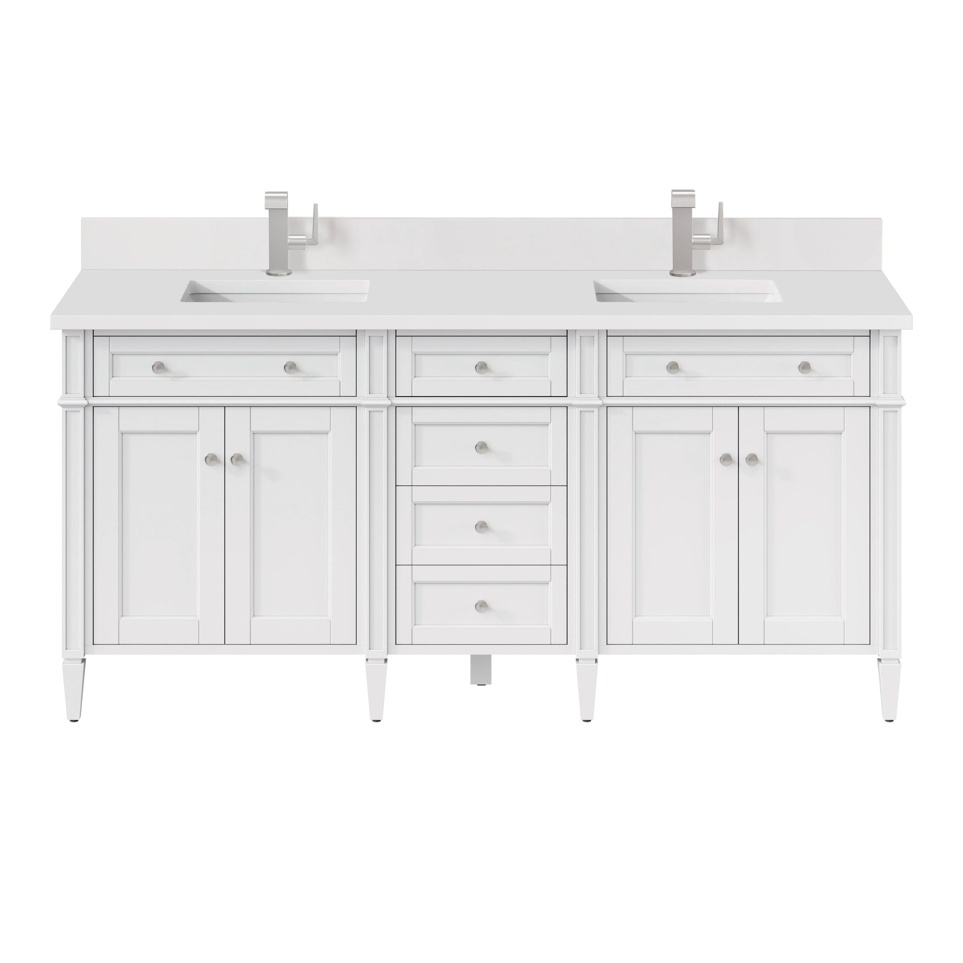 James Martin Vanities Brittany 72" Bright White Double Vanity With Single Hole 3 cm White Zeus Quartz Top & Backsplash