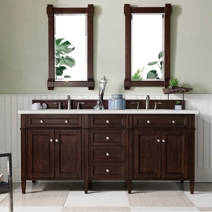 James Martin Vanities Brittany 72" Burnished Mahogany Double Vanity With 3 cm Lime Delight Quartz Top