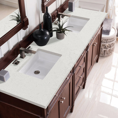 James Martin Vanities Brittany 72" Burnished Mahogany Double Vanity With 3 cm Lime Delight Quartz Top