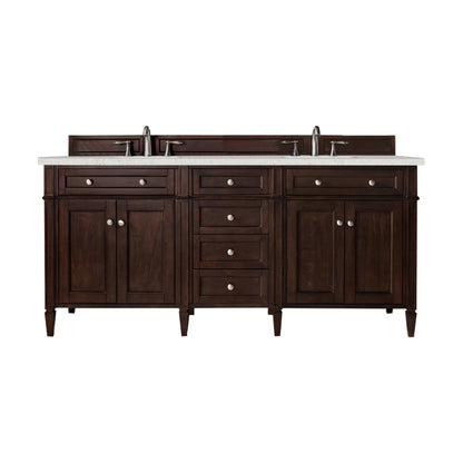 James Martin Vanities Brittany 72" Burnished Mahogany Double Vanity With 3 cm Lime Delight Quartz Top