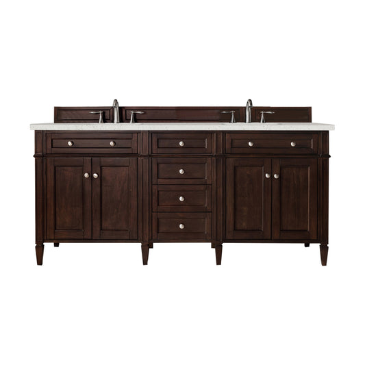 James Martin Vanities Brittany 72" Burnished Mahogany Double Vanity With 3 cm Lime Delight Quartz Top