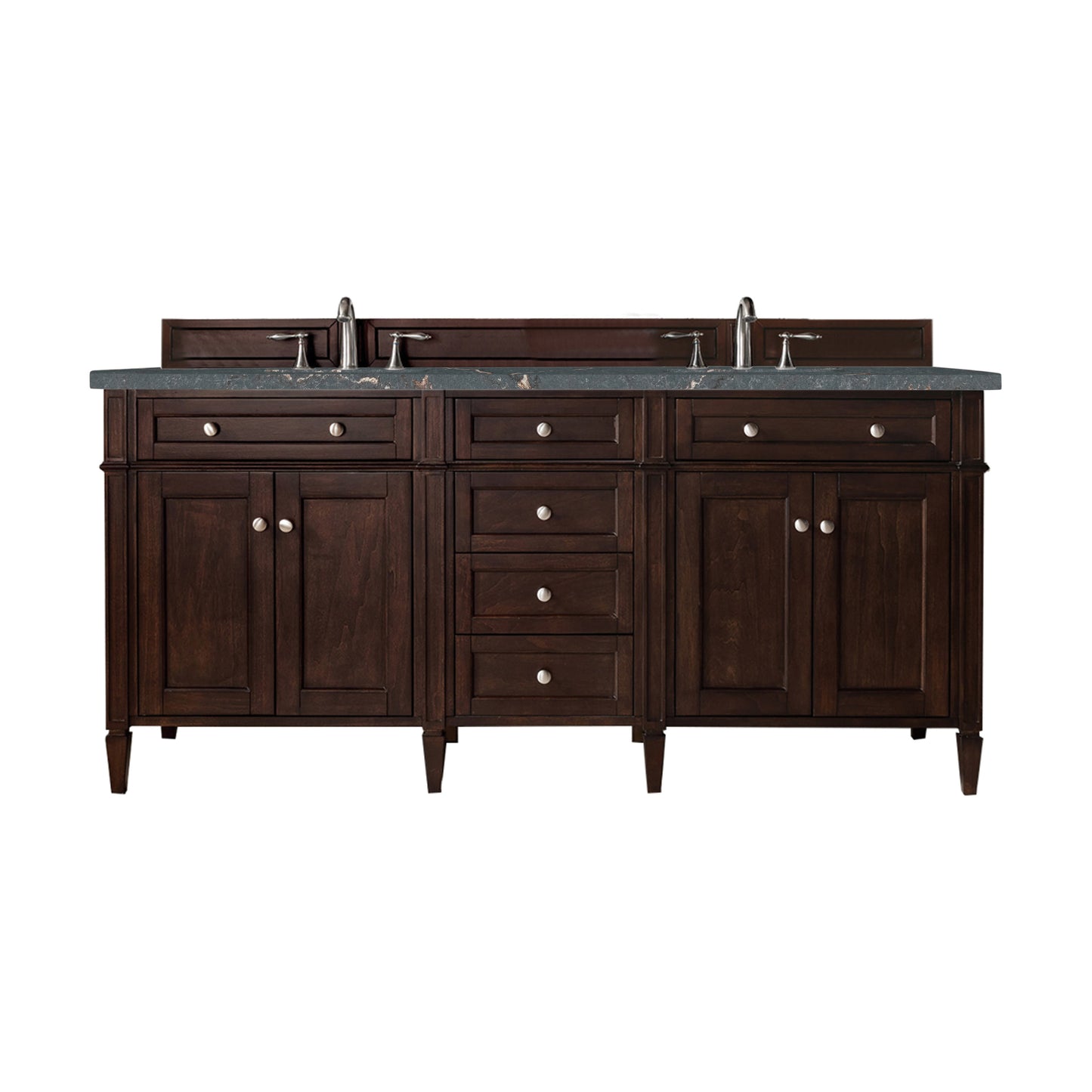 James Martin Vanities Brittany 72" Burnished Mahogany Double Vanity With 3 cm Parisien Bleu Silestone Top and FreePower Wireless Charger