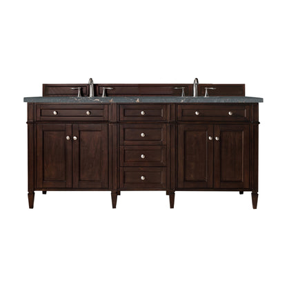 James Martin Vanities Brittany 72" Burnished Mahogany Double Vanity With 3 cm Parisien Bleu Silestone Top and FreePower Wireless Charger