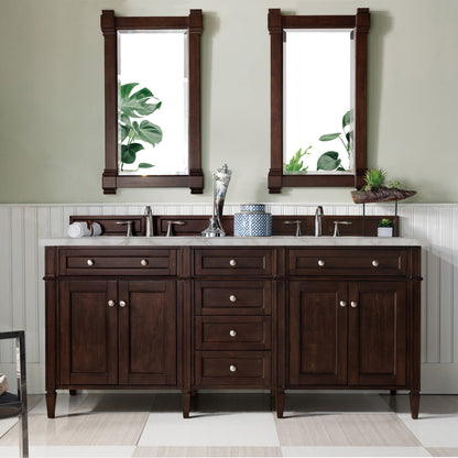 James Martin Vanities Brittany 72" Burnished Mahogany Double Vanity With 3 cm Victorian Silver Quartz Top