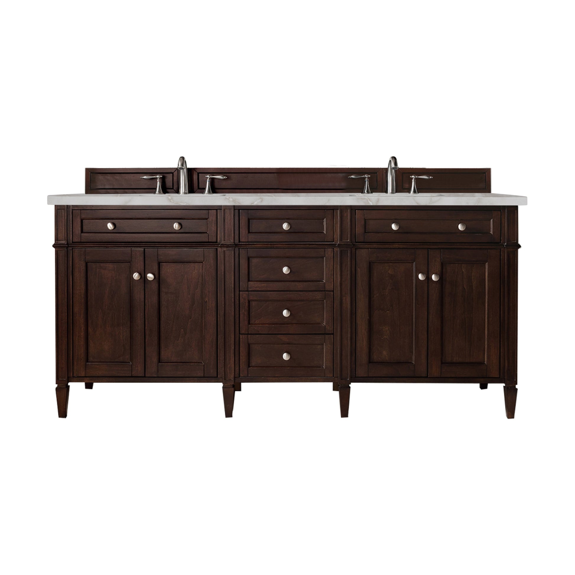 James Martin Vanities Brittany 72" Burnished Mahogany Double Vanity With 3 cm Victorian Silver Quartz Top