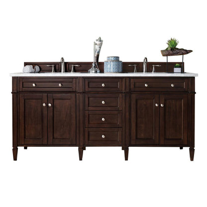 James Martin Vanities Brittany 72" Burnished Mahogany Double Vanity With 3cm Arctic Fall Solid Surface Top