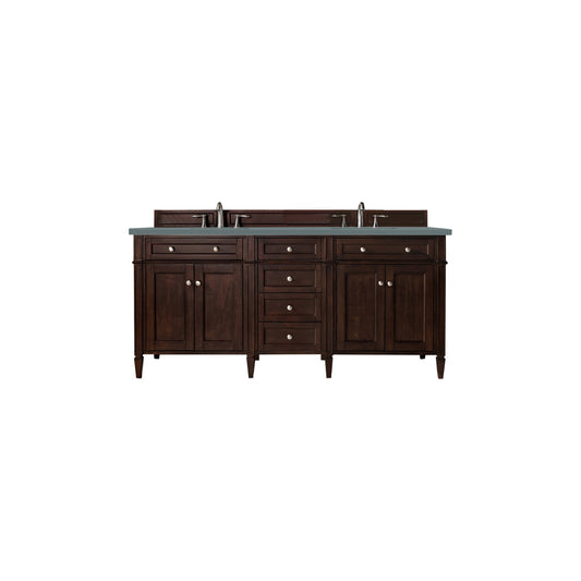 James Martin Vanities Brittany 72" Burnished Mahogany Double Vanity With 3cm Cala Blue Quartz Top