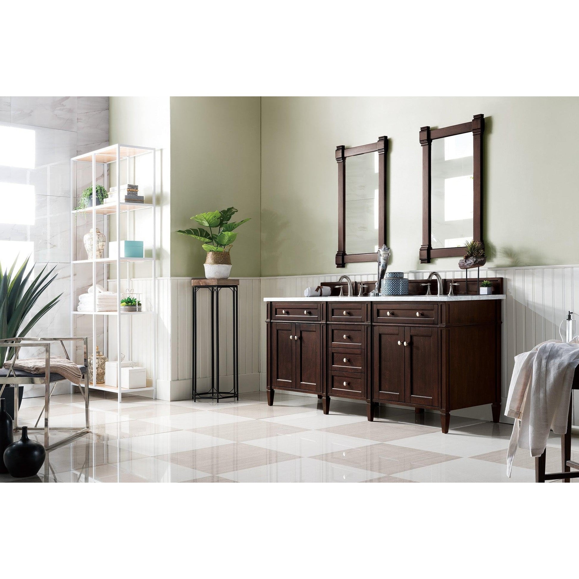 James Martin Vanities Brittany 72" Burnished Mahogany Double Vanity With 3cm Carrara Marble Top