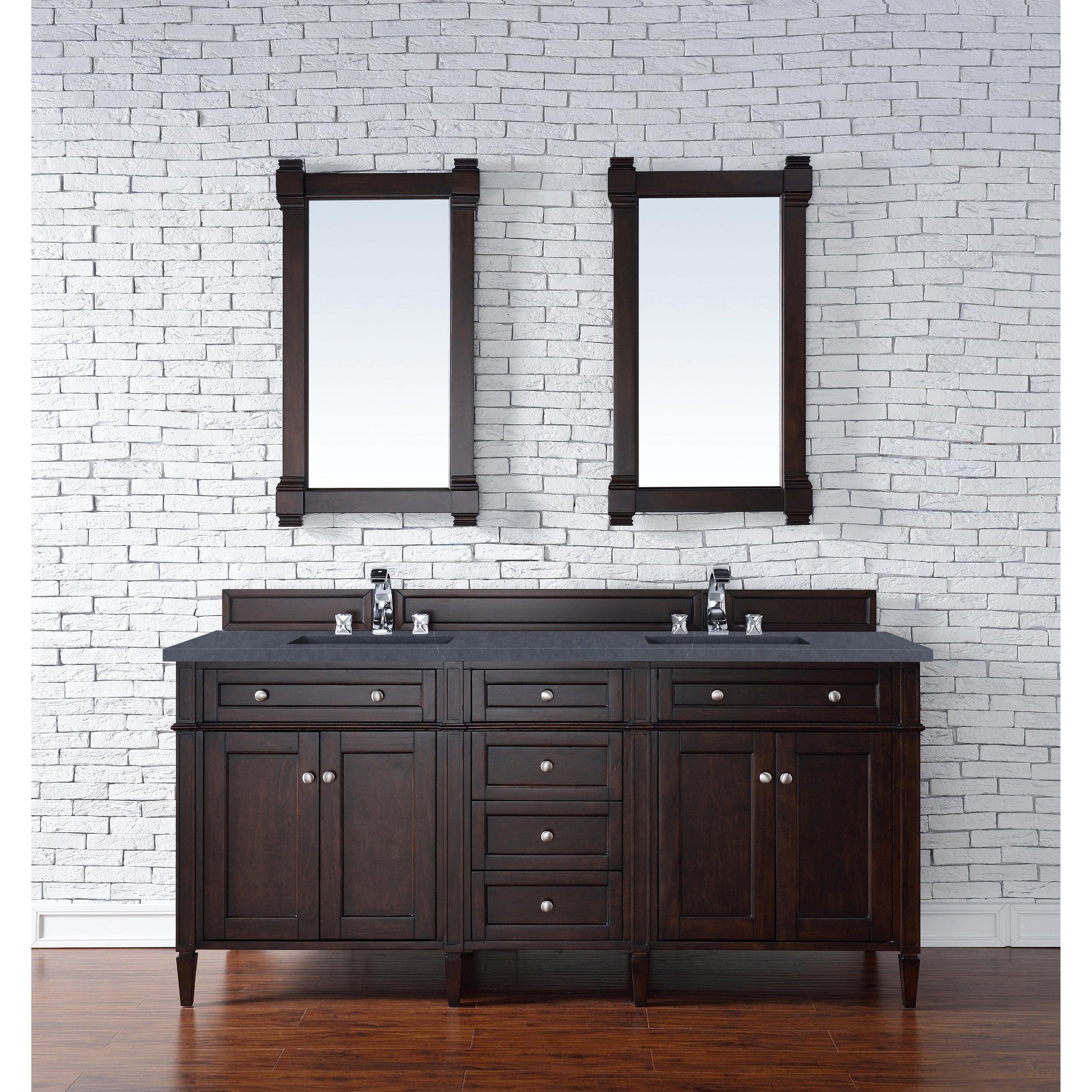 James Martin Vanities Brittany 72" Burnished Mahogany Double Vanity With 3cm Charcoal Soapstone Quartz Top