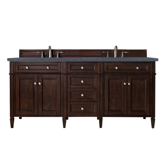 James Martin Vanities Brittany 72" Burnished Mahogany Double Vanity With 3cm Charcoal Soapstone Quartz Top