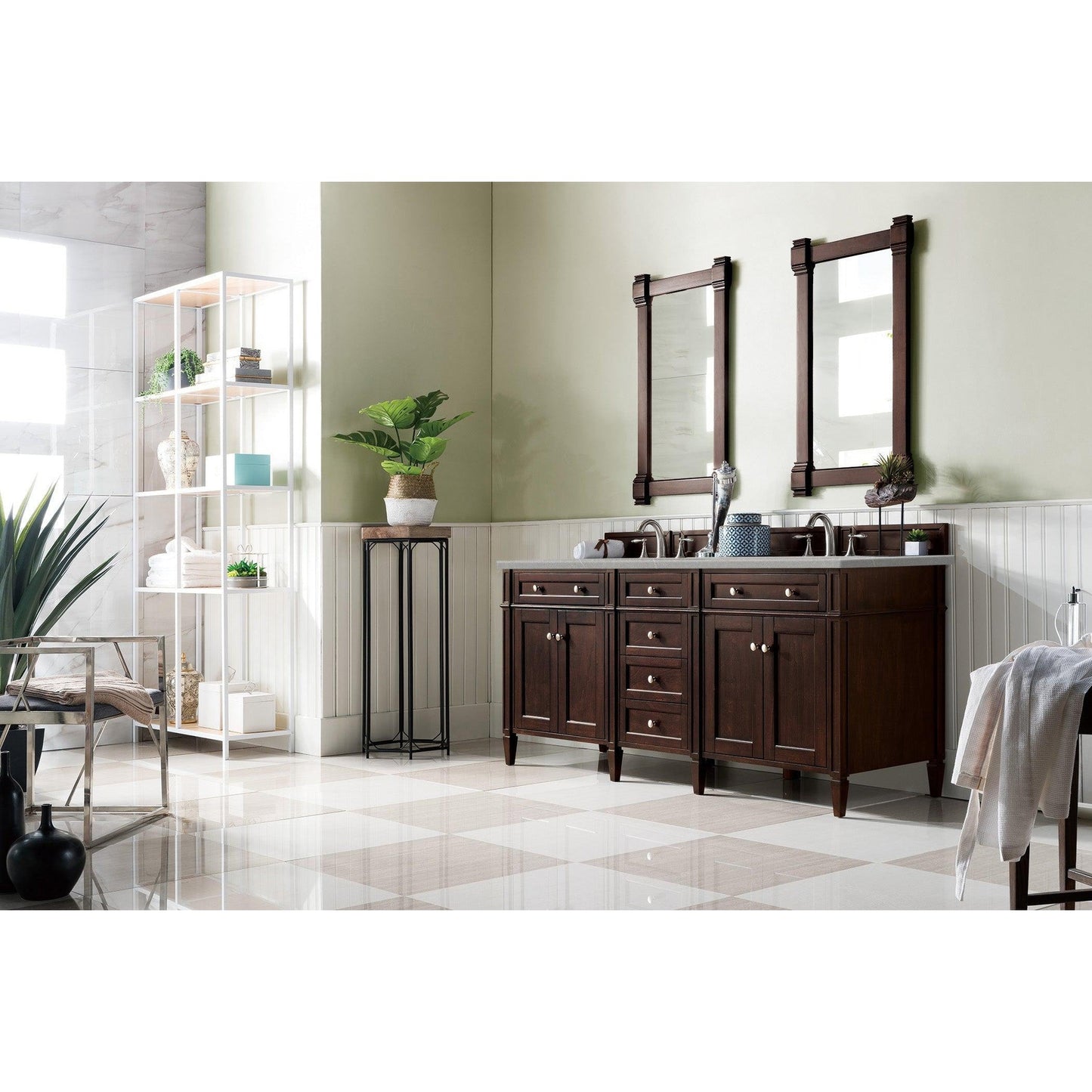 James Martin Vanities Brittany 72" Burnished Mahogany Double Vanity With 3cm Eternal Serena Quartz Top