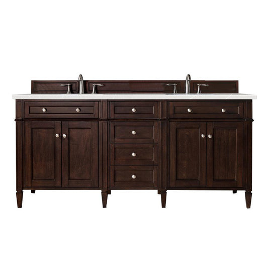 James Martin Vanities Brittany 72" Burnished Mahogany Double Vanity With 3cm Eternal Serena Quartz Top