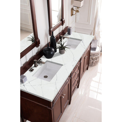 James Martin Vanities Brittany 72" Burnished Mahogany Double Vanity With 3cm Ethereal Noctis Quartz Top
