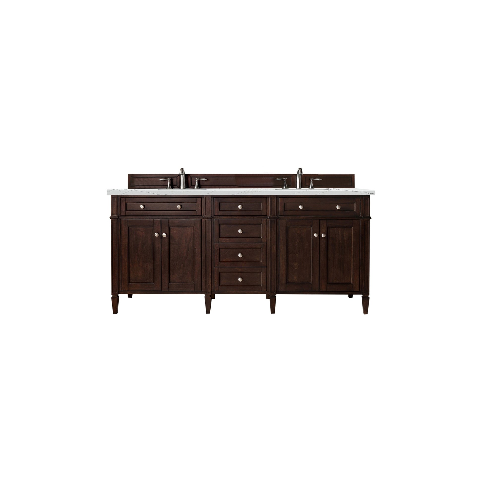 James Martin Vanities Brittany 72" Burnished Mahogany Double Vanity With 3cm Ethereal Noctis Quartz Top