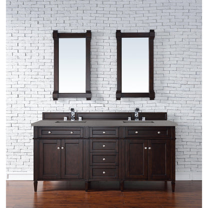 James Martin Vanities Brittany 72" Burnished Mahogany Double Vanity With 3cm Grey Expo Quartz Top