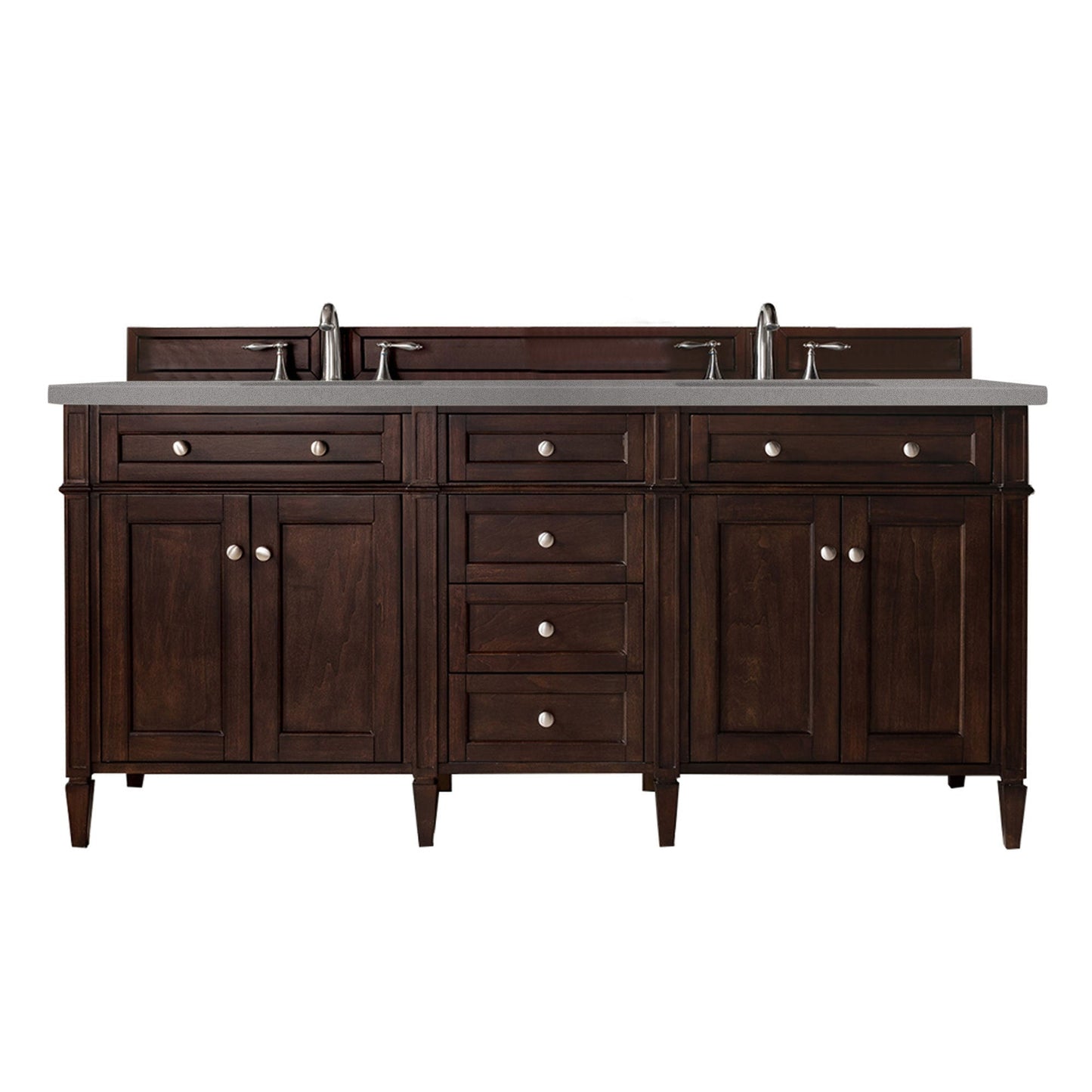 James Martin Vanities Brittany 72" Burnished Mahogany Double Vanity With 3cm Grey Expo Quartz Top