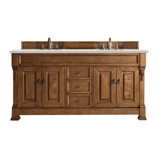 James Martin Vanities Brittany 72" Country Oak Double Vanity With 3 cm Lime Delight Quartz Top