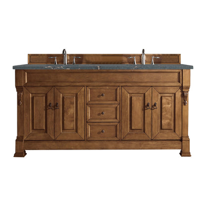 James Martin Vanities Brittany 72" Country Oak Double Vanity With 3 cm Parisien Bleu Quartz Top