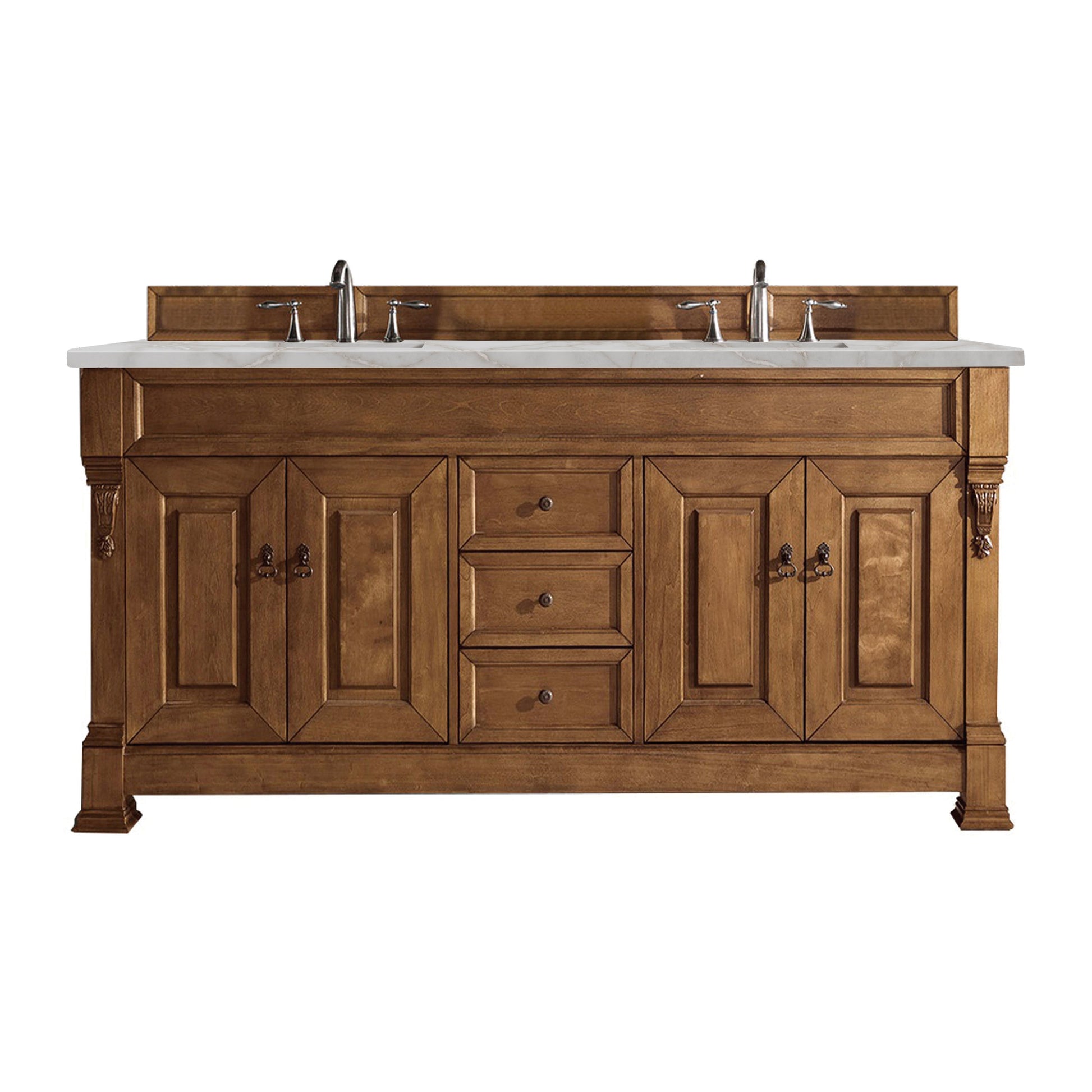 James Martin Vanities Brittany 72" Country Oak Double Vanity With 3 cm Victorian Silver Quartz Top