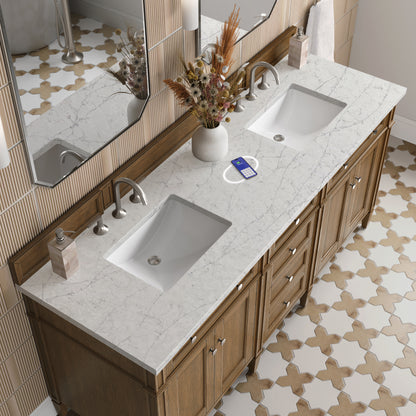 James Martin Vanities Brittany 72" Saddle Brown Double Vanity With 3 cm Eternal Jasmine Pearl Silestone Top and FreePower Wireless Charger