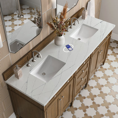 James Martin Vanities Brittany 72" Saddle Brown Double Vanity With 3 cm Ethereal Noctis Silestone Top and FreePower Wireless Charger