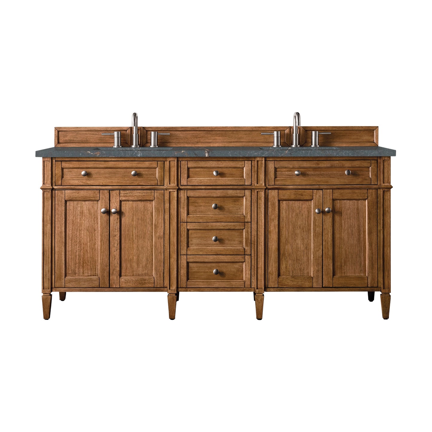 James Martin Vanities Brittany 72" Saddle Brown Double Vanity With 3 cm Parisien Bleu Quartz Top