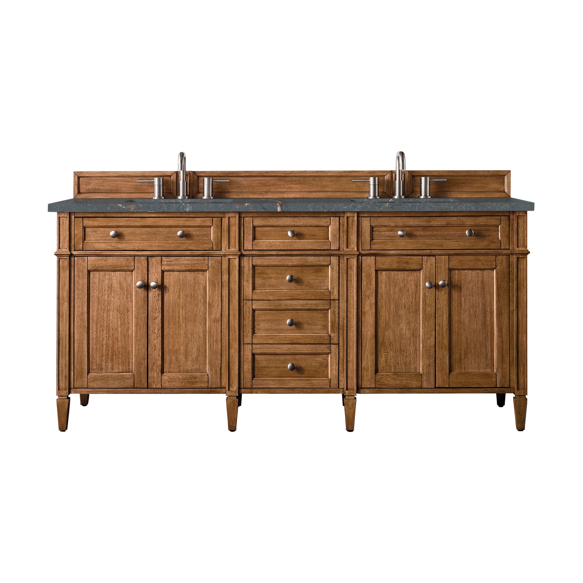 James Martin Vanities Brittany 72" Saddle Brown Double Vanity With 3 cm Parisien Bleu Quartz Top