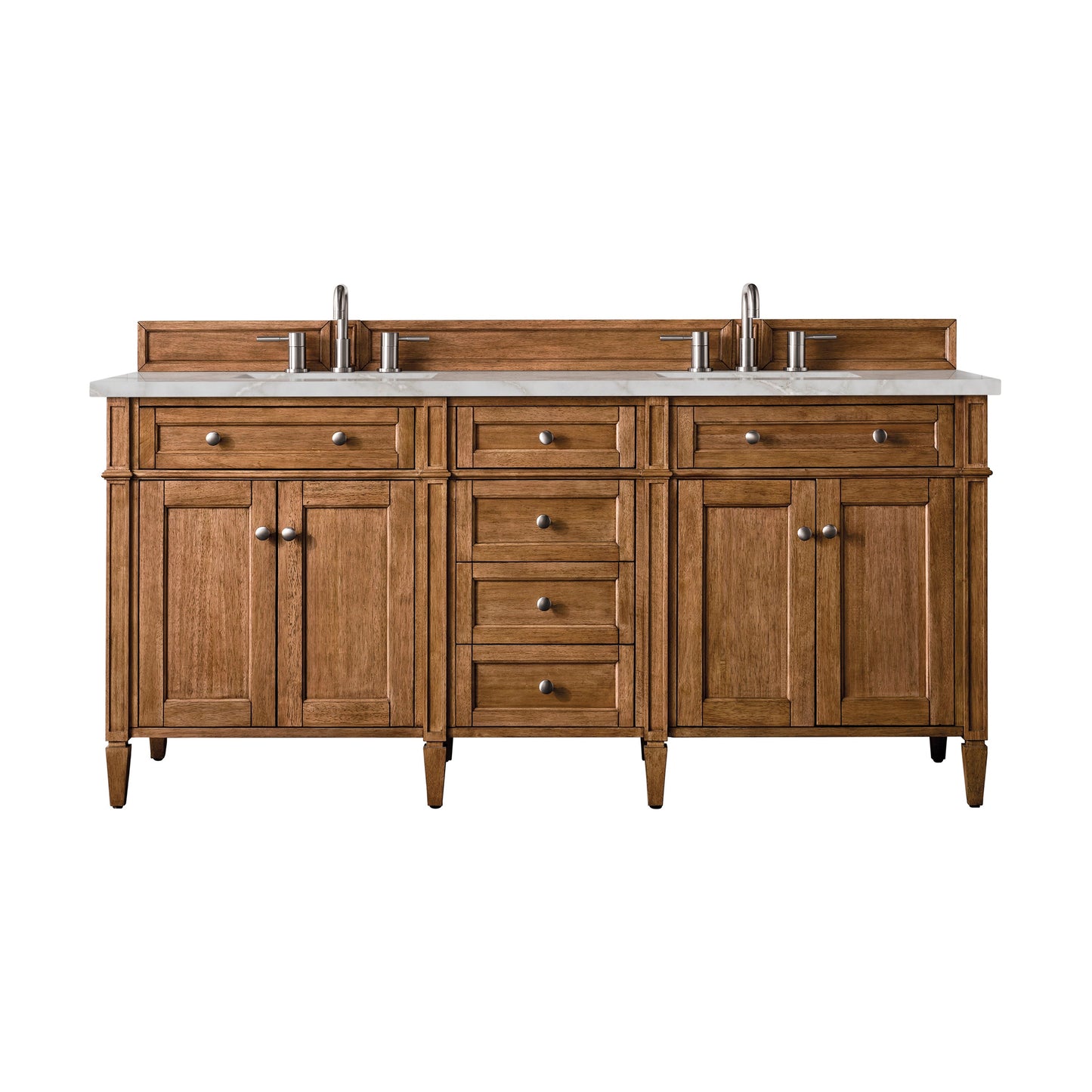 James Martin Vanities Brittany 72" Saddle Brown Double Vanity With 3 cm Victorian Silver Quartz Top