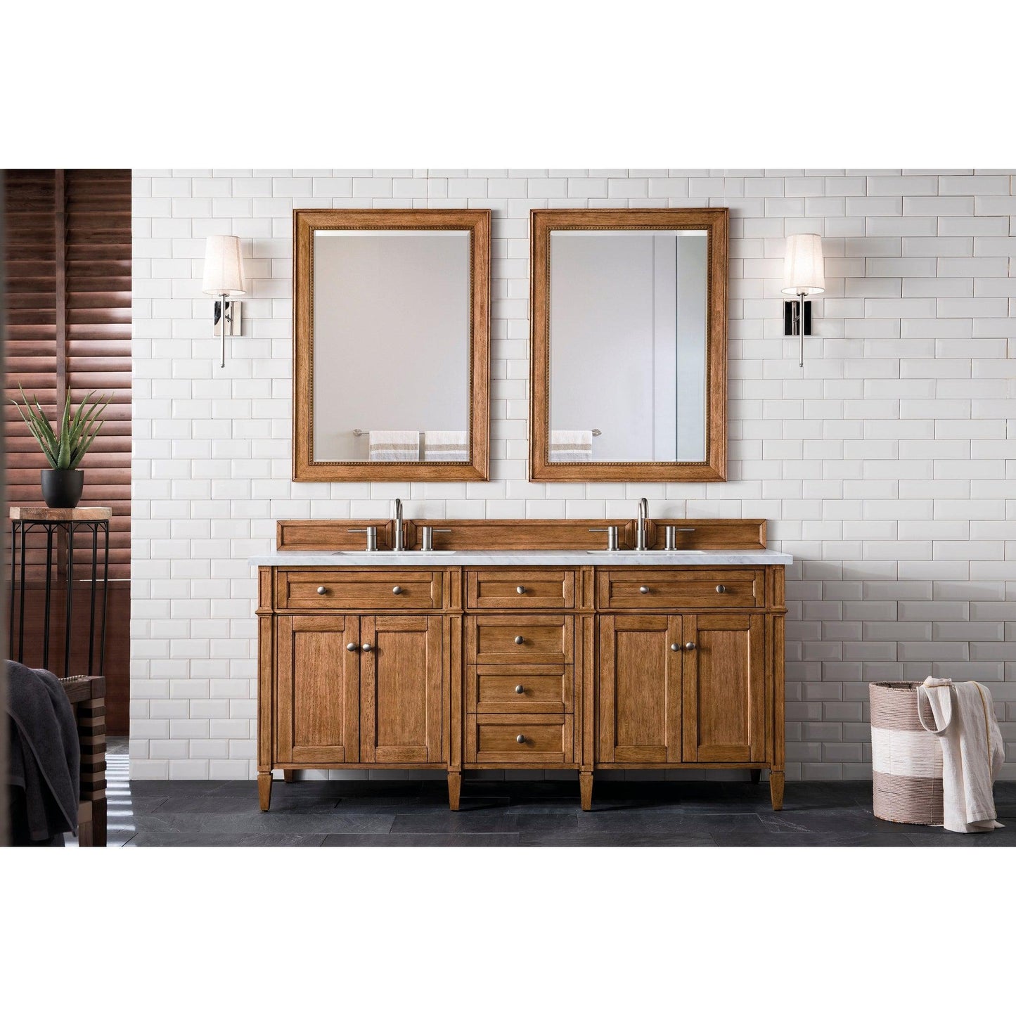 James Martin Vanities Brittany 72" Saddle Brown Double Vanity With 3cm Arctic Fall Solid Surface Top