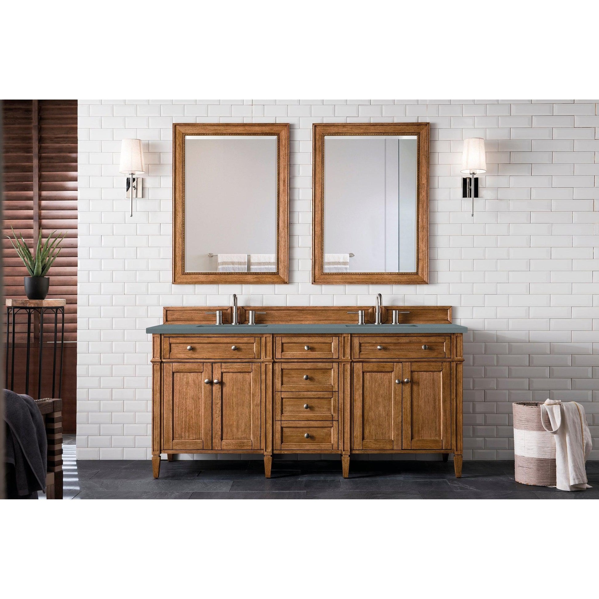 James Martin Vanities Brittany 72" Saddle Brown Double Vanity With 3cm Cala Blue Quartz Top