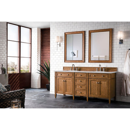 James Martin Vanities Brittany 72" Saddle Brown Double Vanity With 3cm Carrara Marble Top