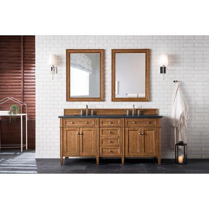 James Martin Vanities Brittany 72" Saddle Brown Double Vanity With 3cm Charcoal Soapstone Quartz Top
