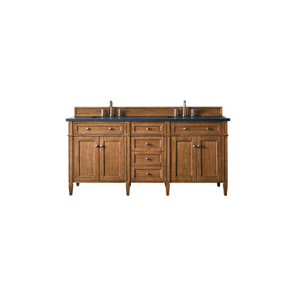 James Martin Vanities Brittany 72" Saddle Brown Double Vanity With 3cm Charcoal Soapstone Quartz Top