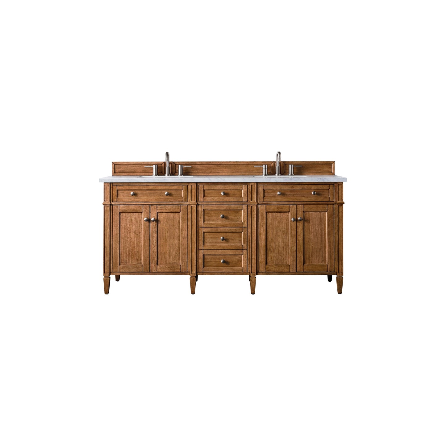 James Martin Vanities Brittany 72" Saddle Brown Double Vanity With 3cm Eternal Jasmine Pearl Quartz Top