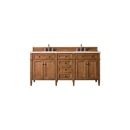 James Martin Vanities Brittany 72" Saddle Brown Double Vanity With 3cm Eternal Marfil Quartz Top