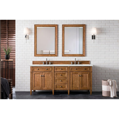 James Martin Vanities Brittany 72" Saddle Brown Double Vanity With 3cm Ethereal Noctis Quartz Top