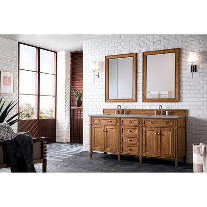 James Martin Vanities Brittany 72" Saddle Brown Double Vanity With 3cm Grey Expo Quartz Top