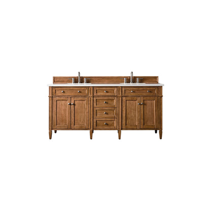 James Martin Vanities Brittany 72" Saddle Brown Double Vanity With 3cm White Zeus Quartz Top