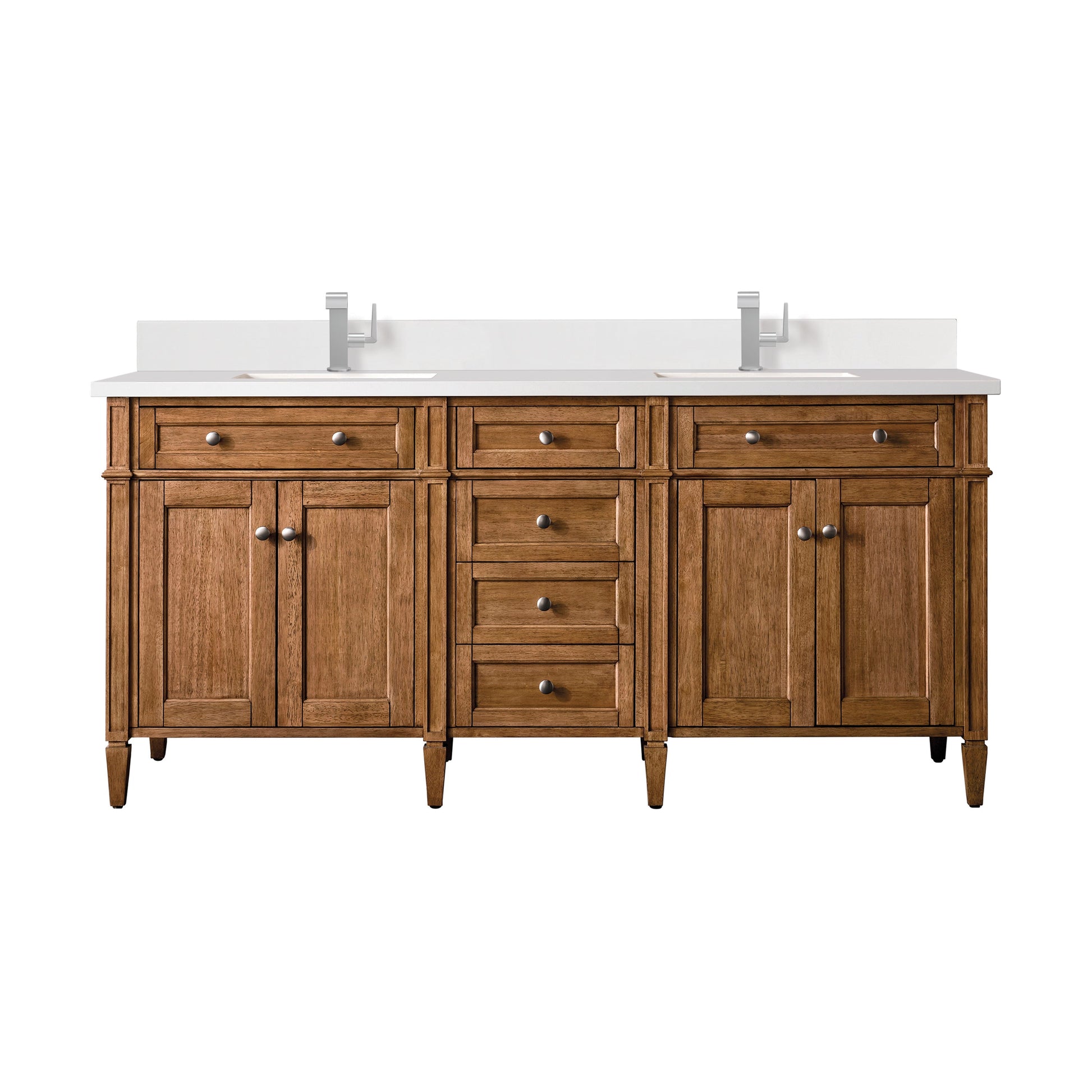 James Martin Vanities Brittany 72" Saddle Brown Double Vanity With Single Hole 3 cm White Zeus Quartz Top & Backsplash