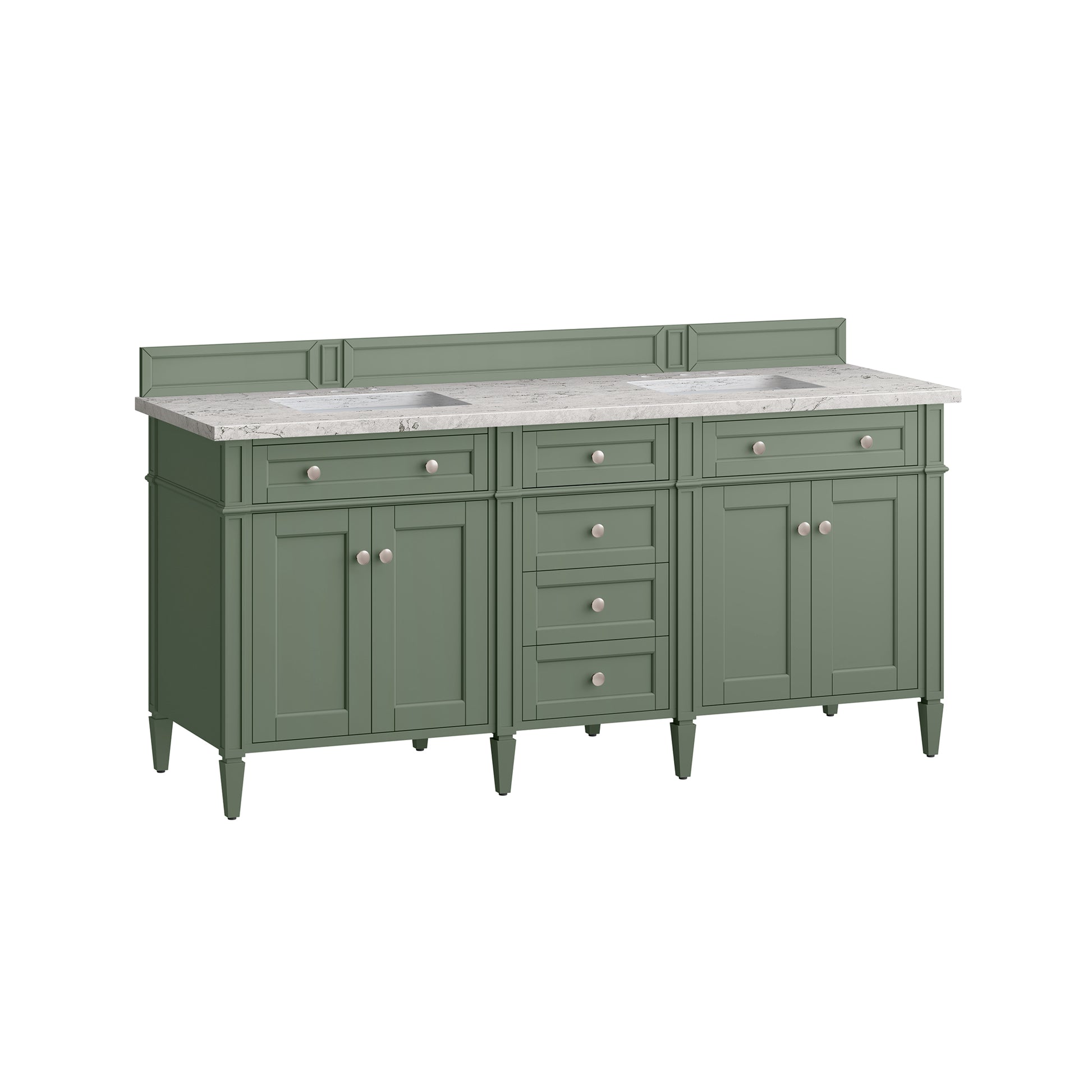 James Martin Vanities Brittany 72" Smokey Celadon Double Vanity With 3 cm Eternal Jasmine Pearl Top and FreePower Wireless Charger