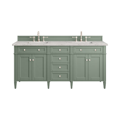 James Martin Vanities Brittany 72" Smokey Celadon Double Vanity With 3 cm Eternal Jasmine Pearl Top and FreePower Wireless Charger