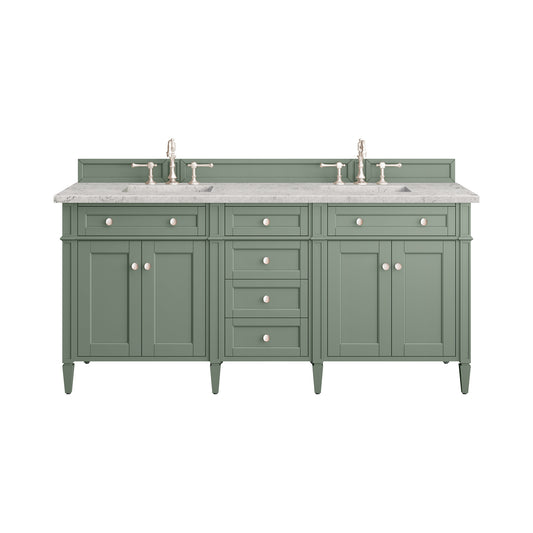 James Martin Vanities Brittany 72" Smokey Celadon Double Vanity With 3 cm Eternal Jasmine Pearl Top and FreePower Wireless Charger