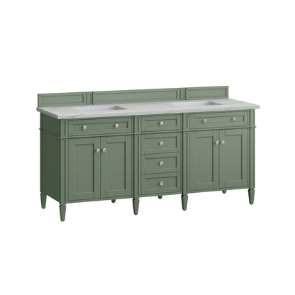James Martin Vanities Brittany 72" Smokey Celadon Double Vanity With 3 cm Ethereal Noctis Top and FreePower Wireless Charger