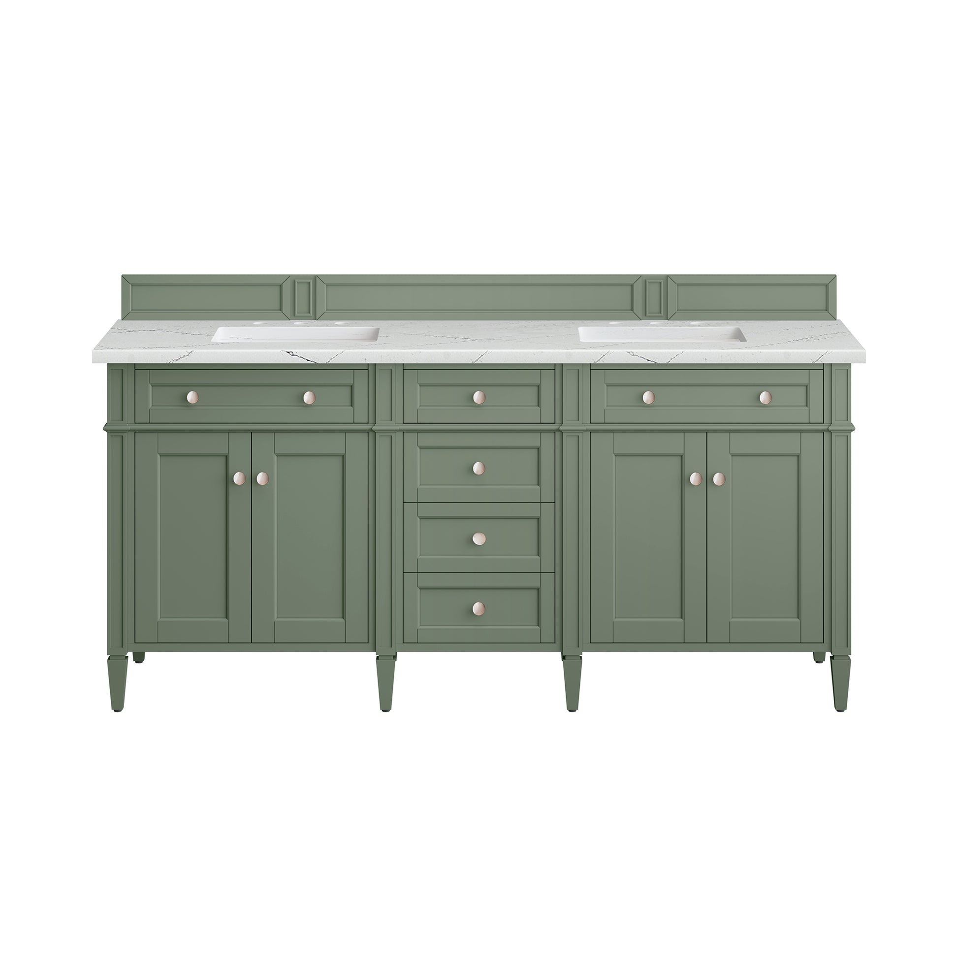 James Martin Vanities Brittany 72" Smokey Celadon Double Vanity With 3 cm Ethereal Noctis Top and FreePower Wireless Charger